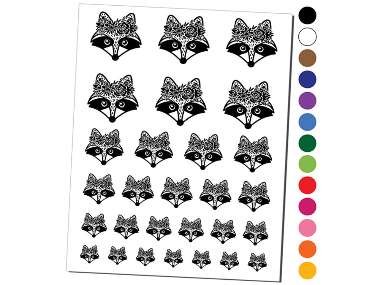 Raccoon Wearing a Flower Crown Temporary Tattoo Water Resistant Fake Body Art Set Collection